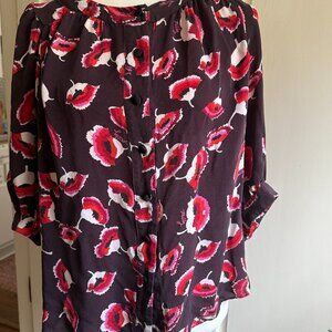Milly of New York Silk Poppy Floral Print Top Blouse sz 4